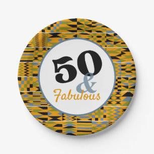 50 and Fabulous Golden Kente Party Paper Plate