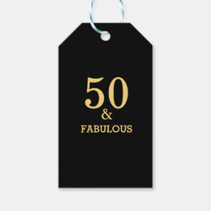 50 And Fabulous Golden Yellow Black Birthday Party Gift Tags
