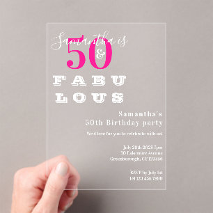 50 and fabulous Hot Pink 50th Birthday Party Acrylic Invitations