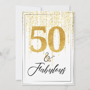 50 and Fabulous in Gold Glitter Birthday  Invitation