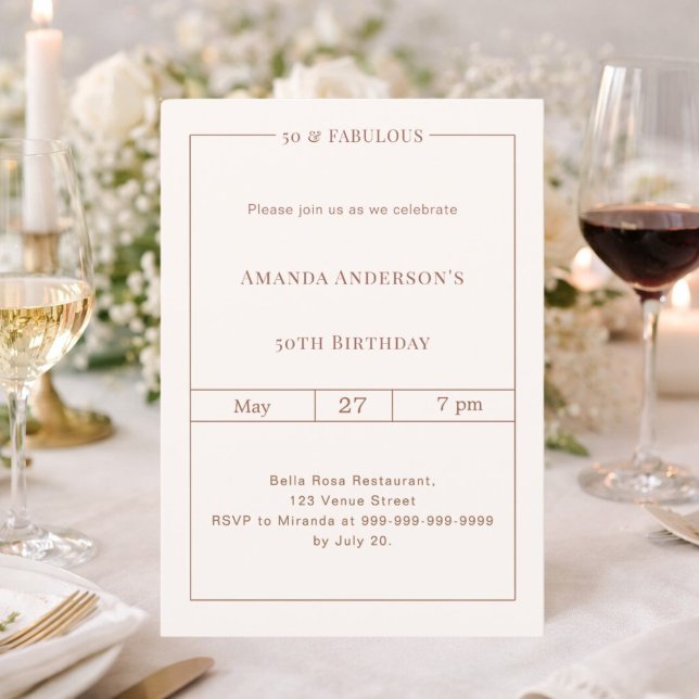 50 and fabulous ivory simple timeless birthday invitation (Creator Uploaded)