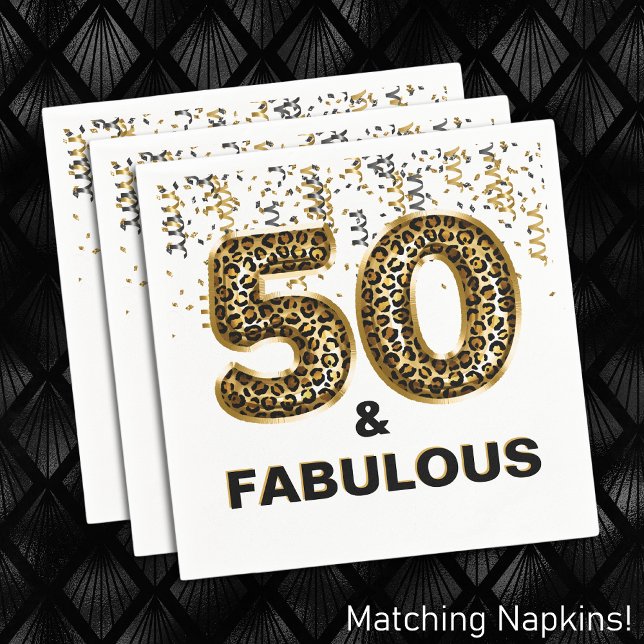50 and Fabulous Leopard Print Foil Balloon  Napkin (Creator Uploaded)