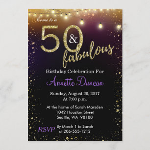 50 and Fabulous Lights and Stars Birthday Party Invitation