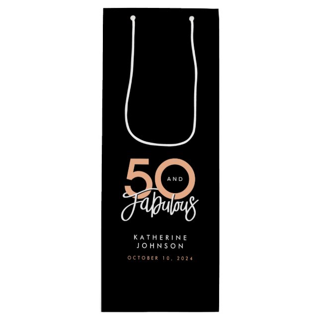 50 and Fabulous Modern 50th Birthday  Wine Gift Bag (Front)