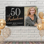 50 and Fabulous Modern Black 50th Birthday Photo Banner<br><div class="desc">50 and Fabulous Modern Black 50th Birthday Photo Banner. Great sign for the 50th birthday party with a custom photo, inspirational and funny quote 50 and fabulous and text in trendy script with a name. The background is black and the text is in white and golden colours. Personalise the sign...</div>