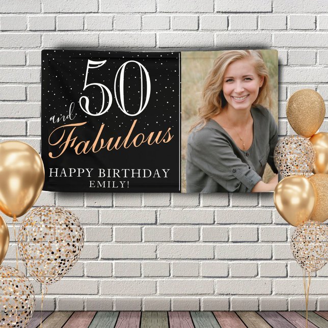 50 and Fabulous Modern Black 50th Birthday Photo Banner (Creator Uploaded)
