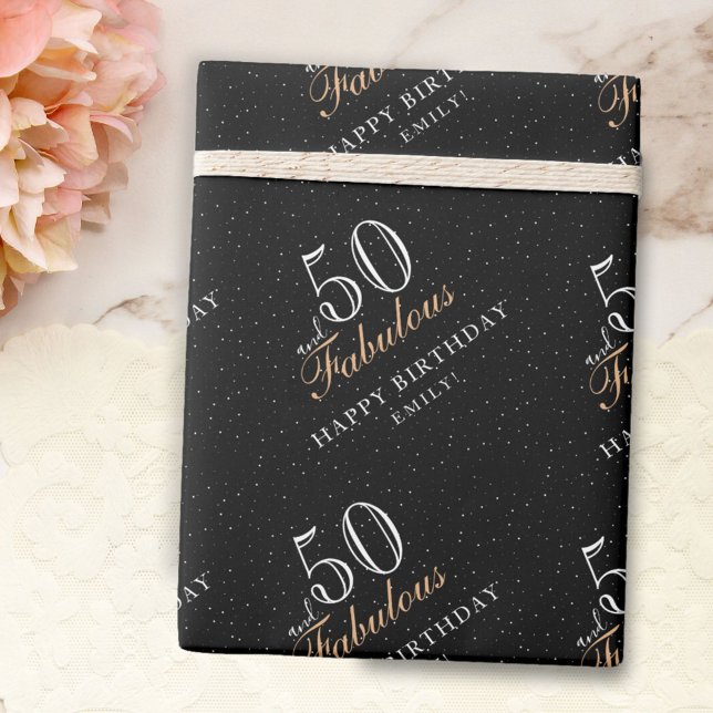 50 and Fabulous Modern Black 50th Birthday Wrapping Paper (Creator Uploaded)