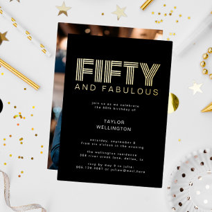 50 and Fabulous Modern Black Birthday Party Gold