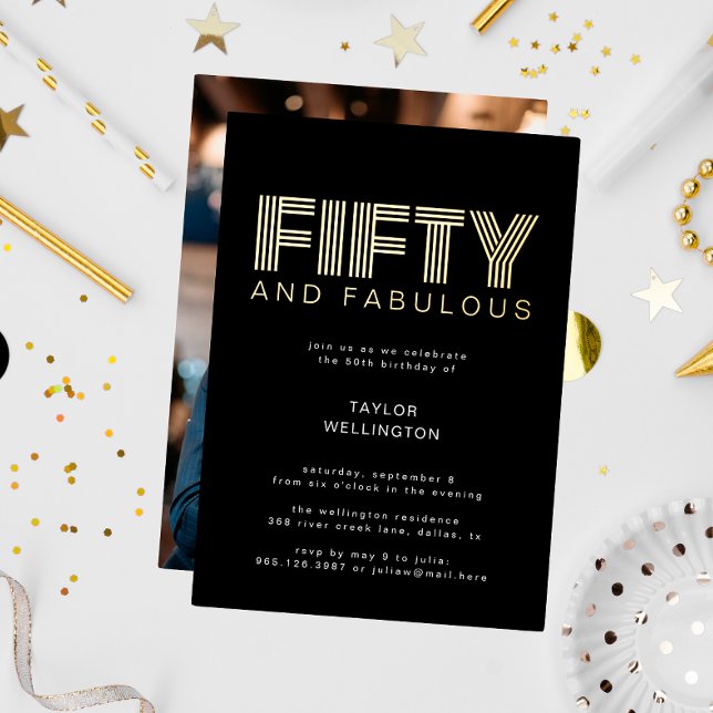 50 and Fabulous Modern Black Birthday Party Gold (Creator Uploaded)