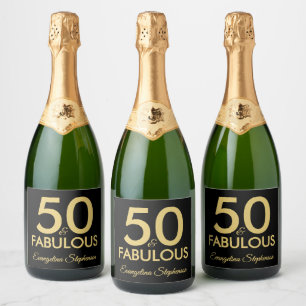 50 and Fabulous Modern Black Gold 50th Birthday Sparkling Wine Label