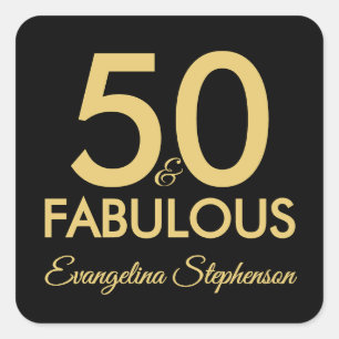 50 and Fabulous Modern Black Gold 50th Birthday Square Sticker