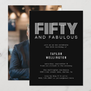 50 and Fabulous Modern Black White Birthday Party  Invitation