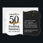50 and Fabulous Modern Bold Funny Birthday Party Invitation<br><div class="desc">A funny 50th birthday party invitation for the FABULOUS birthday girl with bold and modern black and white typography,  and just a little gold glitter on a simple colour block design. All colours can be changed,  just click 'customise further' and edit the template however you like.</div>