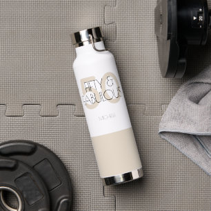 50 and fabulous Modern Brown 50th Birthday Party Water Bottle