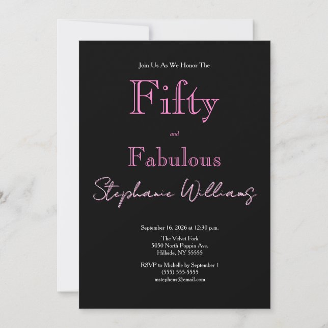 50 and Fabulous Modern Hollow Font 50th Birthday Invitation (Front)