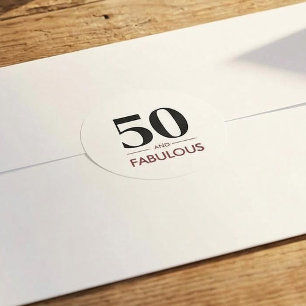50 And Fabulous Modern Minimal Birthday Saying Classic Round Sticker
