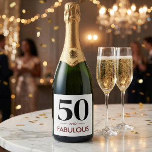 50 And Fabulous Modern Minimal Birthday Saying Sparkling Wine Label