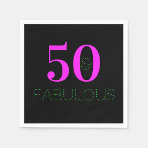 50 and fabulous Modern Neon Pink Black Birthday Napkin