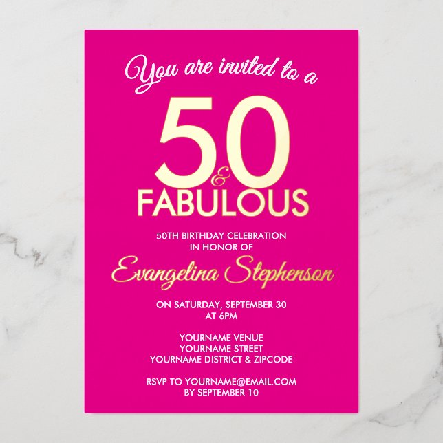 50 and Fabulous Modern Pink Gold 50th Birthday  (Front)