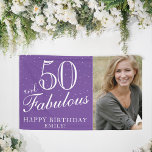 50 and Fabulous Modern Purple 50th Birthday Photo Banner<br><div class="desc">50 and Fabulous Modern Purple 50th Birthday Photo Banner. Great sign for the 50th birthday party with a custom photo, inspirational and funny saying 50 and fabulous and text in trendy white script. The background is purple and the text is in white colours. Personalise the sign with your photo, your...</div>