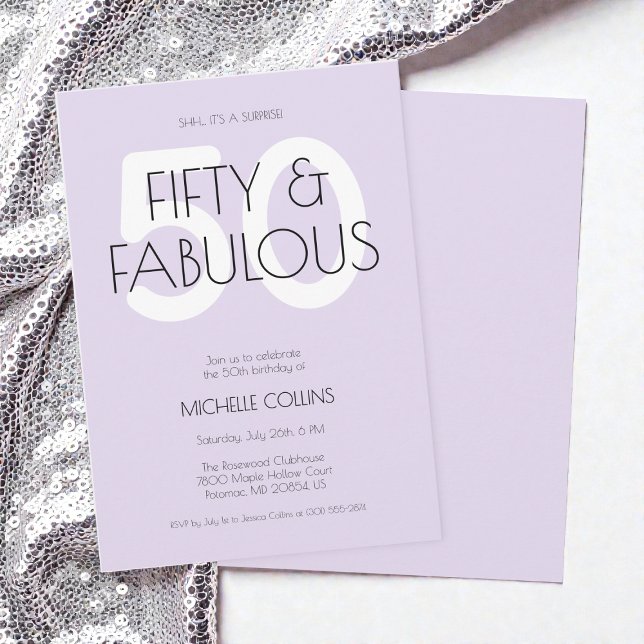 50 and fabulous Modern Purple Fifty Birthday Party Invitation (50 and fabulous Modern Purple Fifty Birthday Party Invitation)