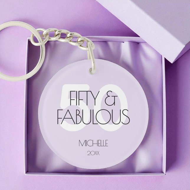 50 and fabulous Modern Purple Fifty Birthday Party Key Ring (50 and fabulous Modern Purple Fifty Birthday Party Keychain)