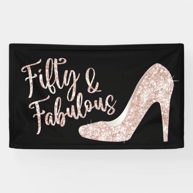 50 and Fabulous Modern Rose Gold Girl Birthday  Banner (Horizontal)