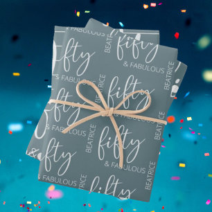 50 and Fabulous Modern Script Named Wrapping Paper Sheet