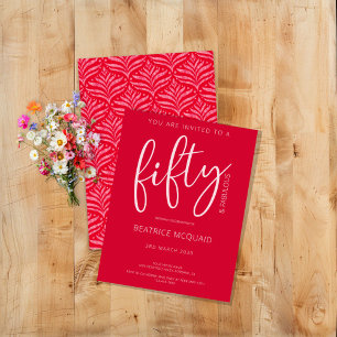 50 and Fabulous Modern Script Red Birthday Invitation