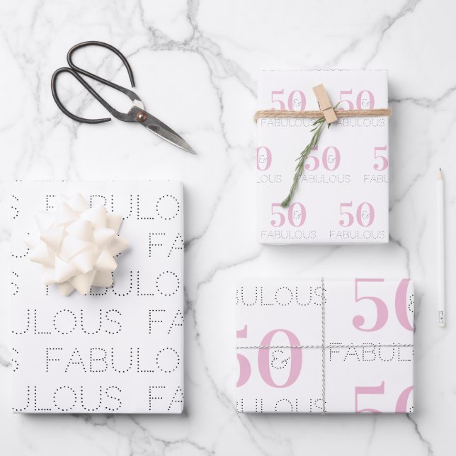 50 and fabulous Modern Typography Pink Birthday Wrapping Paper Sheet (Front)