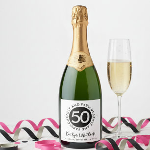 50 and Fabulous Name Date 50th Birthday Party Sparkling Wine Label