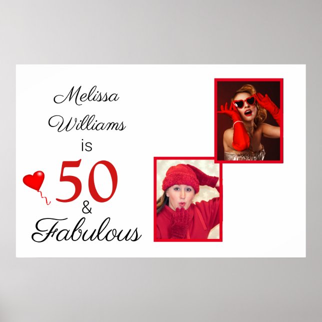 50 and Fabulous Name Two Photos 50th Birthday LG Poster (Front)
