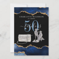 50 And Fabulous Navy Black Gold Agate Invitation