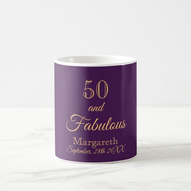 50 and fabulous on chic purple with name coffee mug (Center)