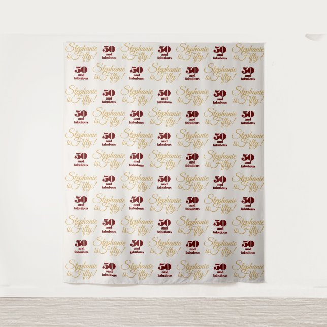 50 and Fabulous Party Backdrop Step and Repeat Tapestry (Front)