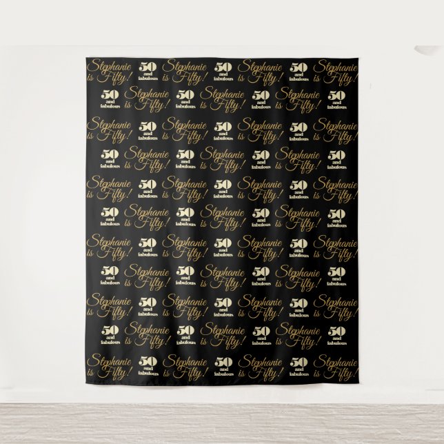 50 and Fabulous Party Backdrop Step and Repeat Tapestry (Front)