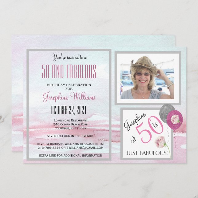 50 and Fabulous Party Invitation Pink  (Front/Back)