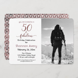 50 and Fabulous Party with Faux Rose Gold & Photo Invitation
