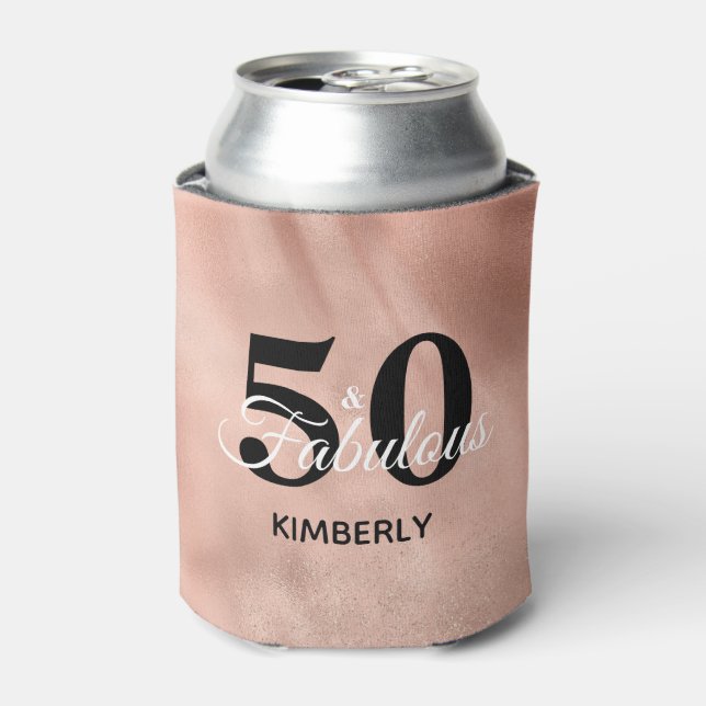 50 and Fabulous Personalised Rose Gold Birthday Can Cooler (Can Front)
