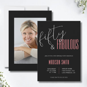 50 and Fabulous Photo Black and Pink 50th Birthday Invitation