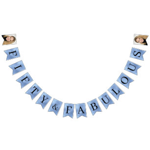 50 and Fabulous Photo Dusty Blue Foil Bunting