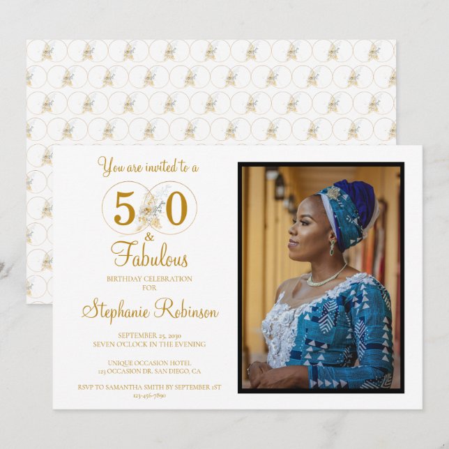 50 and Fabulous Photo Gold 50th Birthday Party Invitation (Front/Back)