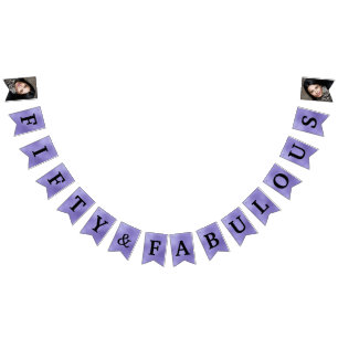 50 and Fabulous Photo Purple Foil Bunting Flag