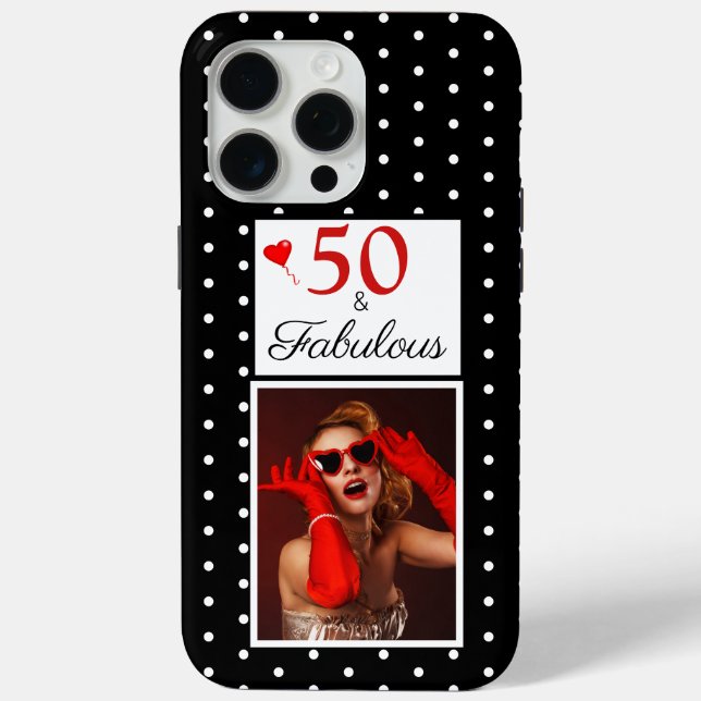 50 and Fabulous Photo Red 50th Birthday Black BKGD Case-Mate iPhone Case (Back)