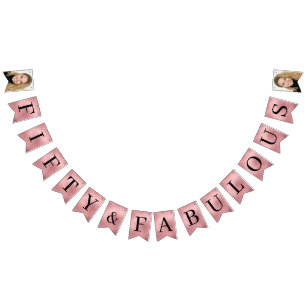 50 and Fabulous Photo Rose Gold Foil Bunting