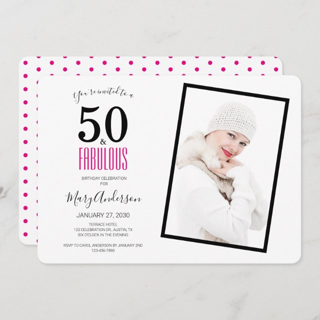 50 and Fabulous Pink 50th Birthday Party Invitation (Front/Back)
