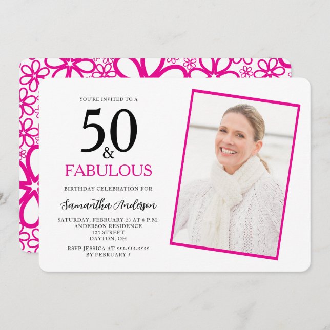 50 and Fabulous Pink 50th Birthday Party  Invitation (Front/Back)