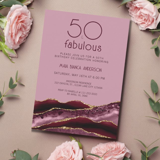 50 and Fabulous Pink Agate 50th Birthday  Invitation (Creator Uploaded)