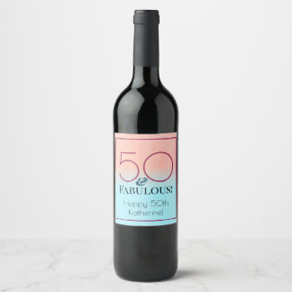 50 and Fabulous Pink and Blue Birthday Party Wine Label