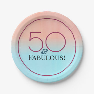 50 and Fabulous Pink and Blue Party Paper Plate